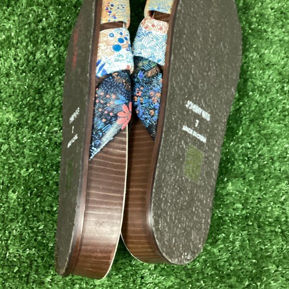 Johnny Was Sandals Leather Sunny Garden Twist Slip On Floral Blue - Picture 11 of 13